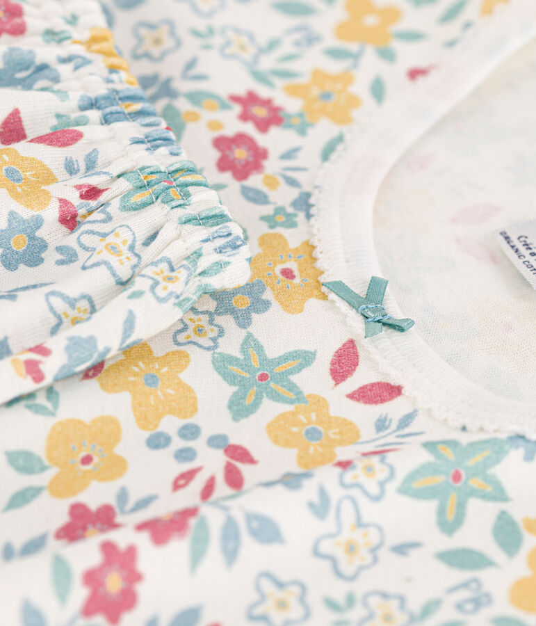 Pijama de manga corta de algod&oacute;n con flores para ni&ntilde;a blanco MARSHMALLOW/blanco MULTICO