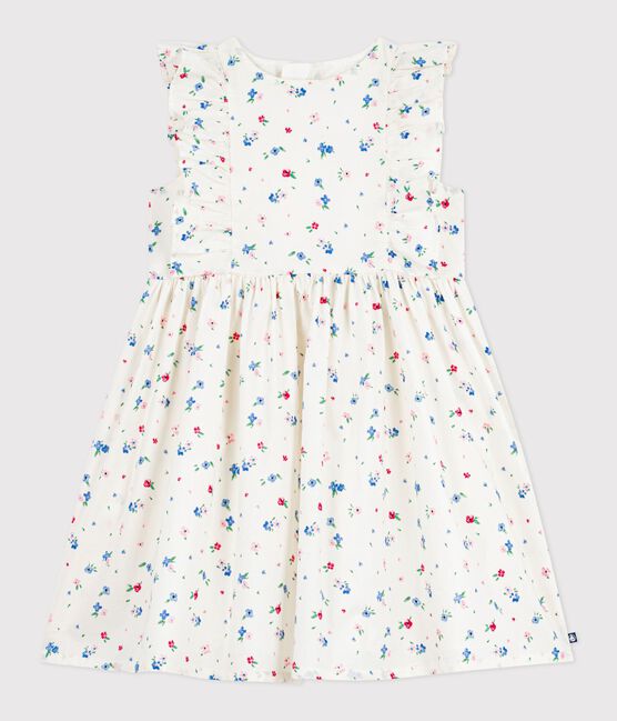 Vestido infantil sin mangas de algodón con estampado de flores blanco MARSHMALLOW/blanco MULTICO