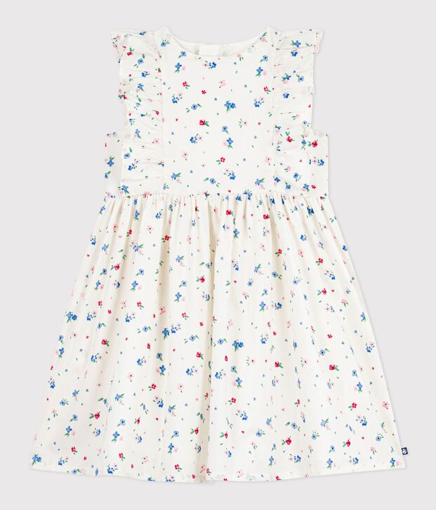 Vestido infantil sin mangas de algod&oacute;n con estampado de flores blanco/multicolor