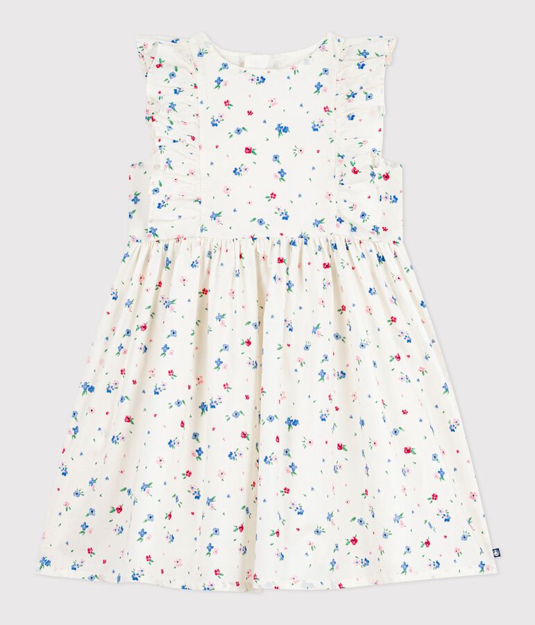 Vestido infantil sin mangas de algod&oacute;n con estampado de flores blanco/multicolor