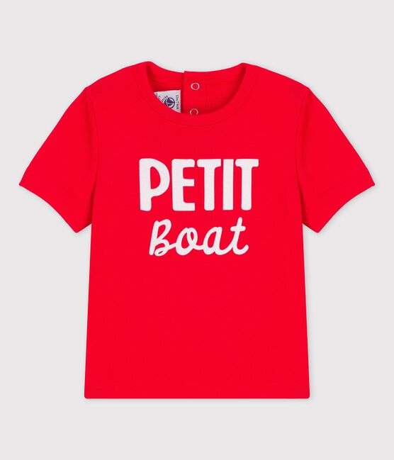 Camiseta de manga corta con motivo de algodón de bebé rojo PEPS