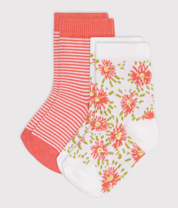 2 pares de calcetines de algod&oacute;n con estampado de flores para beb&eacute; multicolor