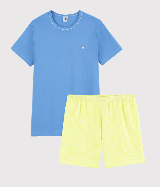 Pijama corto azul y amarillo de canalé unisex azul EDNA/crudo MULTICO