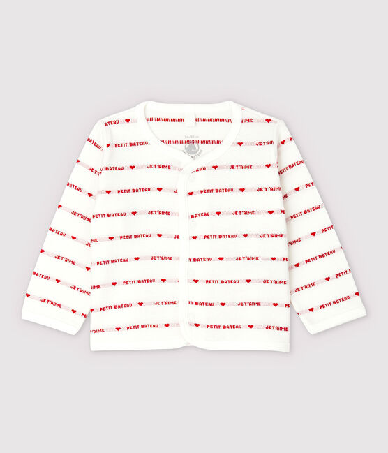 Rebeca Petit Bateau con "Je t'aime" de bebé en jacquard de algodón ecológico blanco MARSHMALLOW/rojo TERKUIT