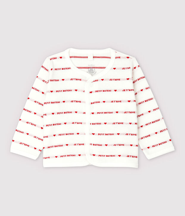 Rebeca Petit Bateau con Je t'aime de beb&eacute; en jacquard de algod&oacute;n ecol&oacute;gico blanco/rojo