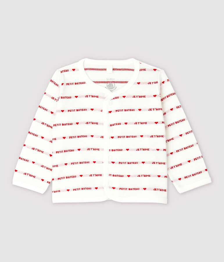 Rebeca Petit Bateau con Je t'aime de beb&eacute; en jacquard de algod&oacute;n ecol&oacute;gico blanco/rojo