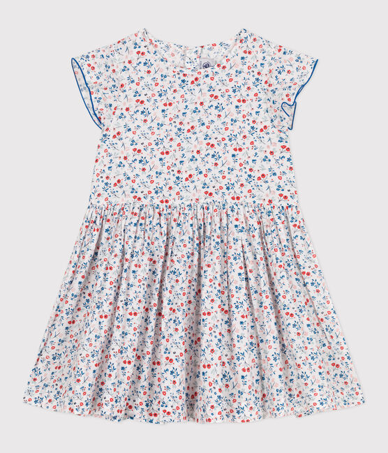 Vestido infantil de algodón de manga corta con flores blanco MARSHMALLOW/blanco MULTICO