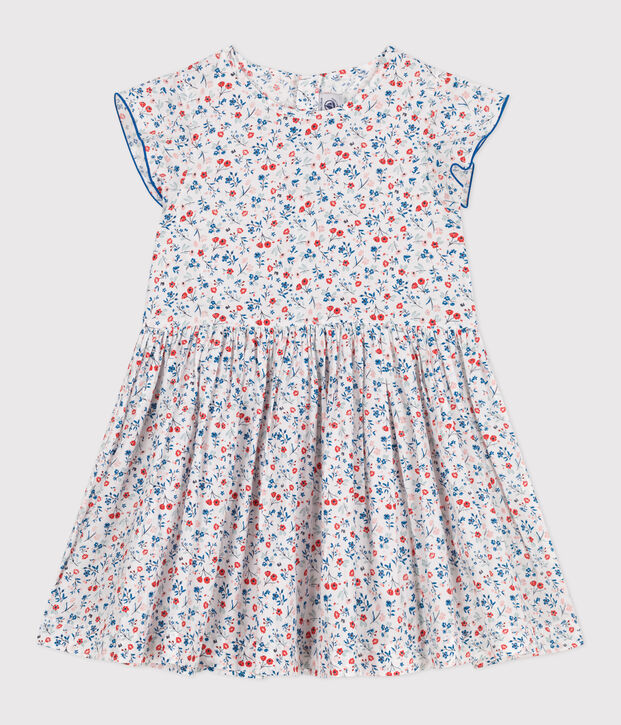 Vestido infantil de algod&oacute;n de manga corta con flores blanco/multicolor