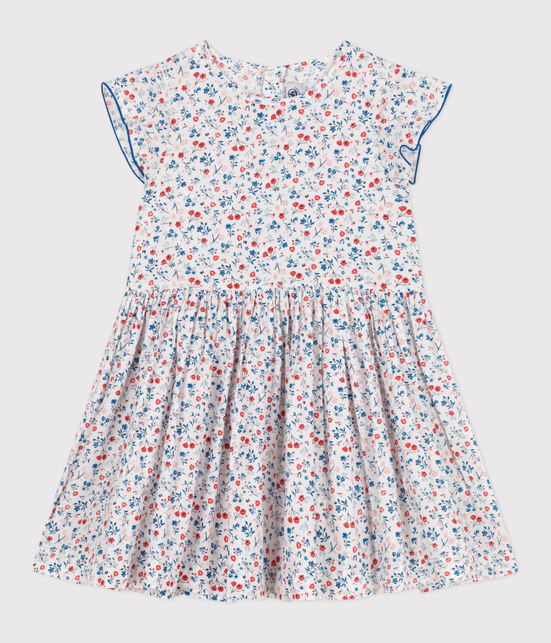 Vestido infantil de algod&oacute;n de manga corta con flores blanco/multicolor