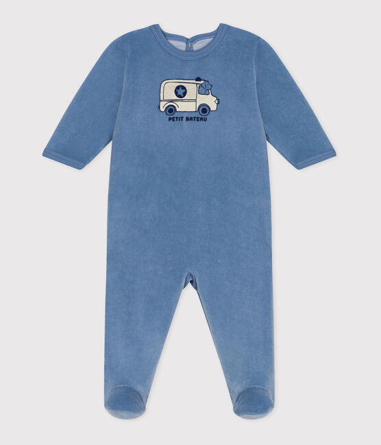 Pijama de terciopelo con abertura trasera para bebé azul BEACH