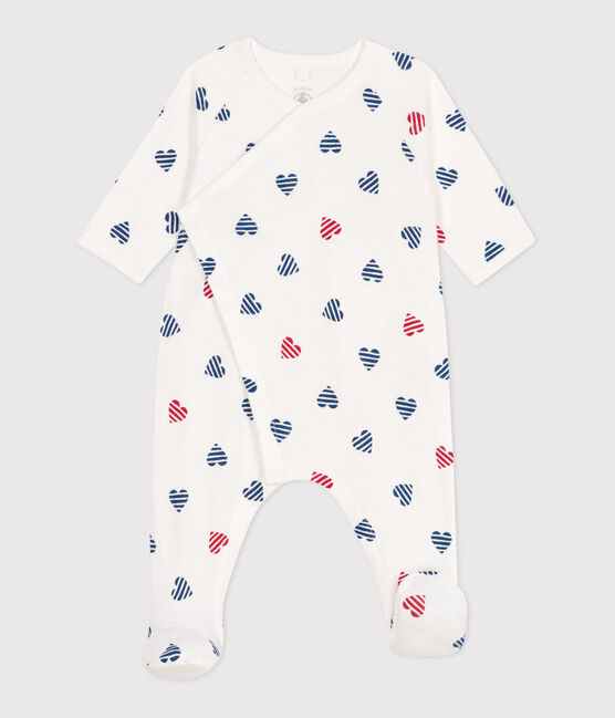 Pijama de algodón de corazones a rayas para bebé blanco MARSHMALLOW/blanco MULTICO