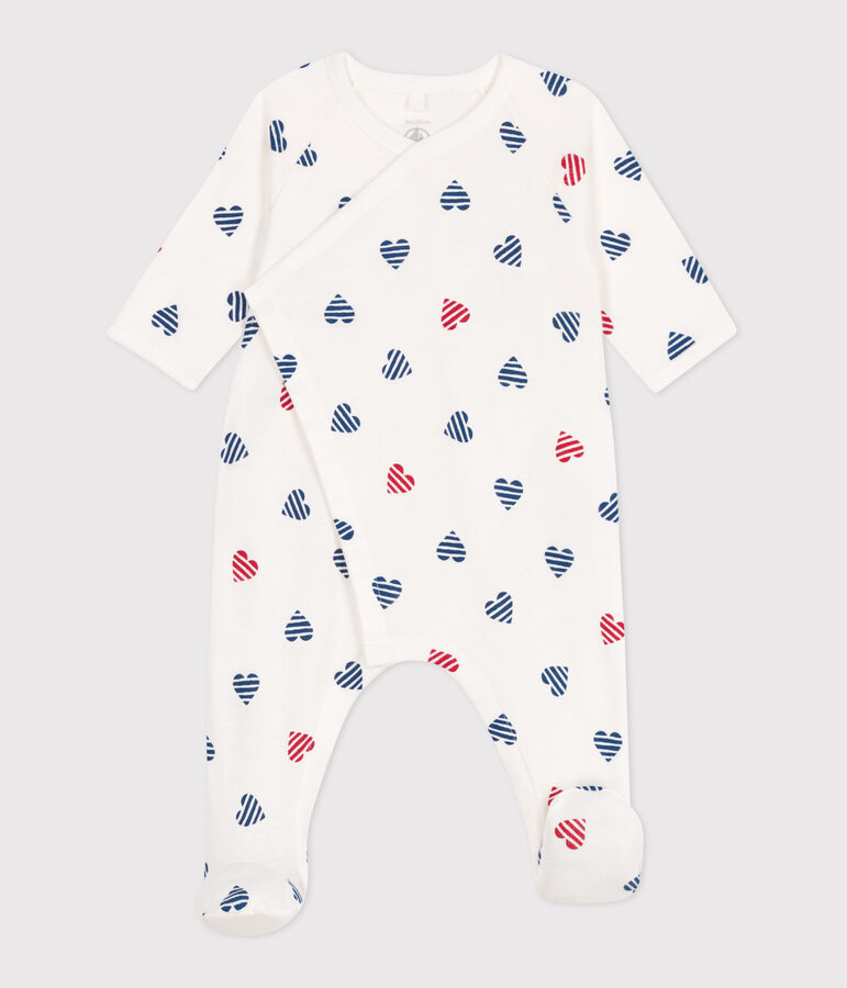 Pijama de algod&oacute;n de corazones a rayas para beb&eacute; blanco MARSHMALLOW/blanco MULTICO