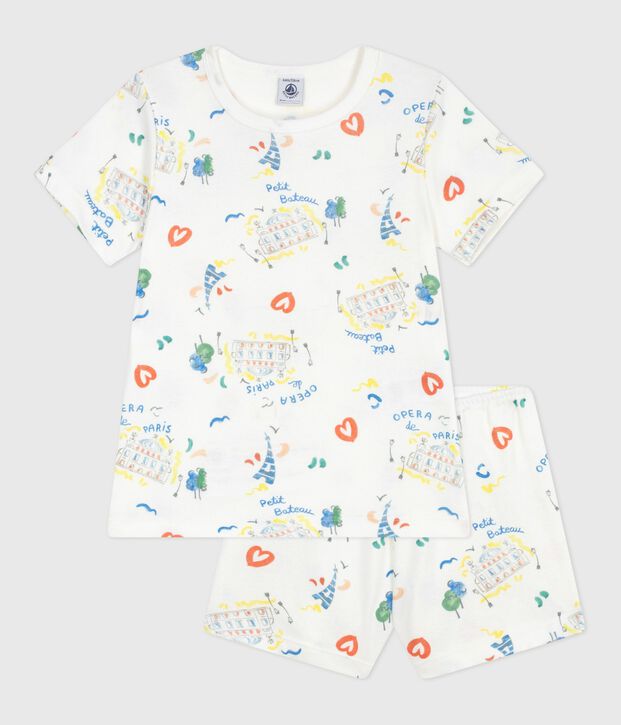 Pijama corto infantil de algod&oacute;n con estampado &Oacute;pera blanco/multicolor