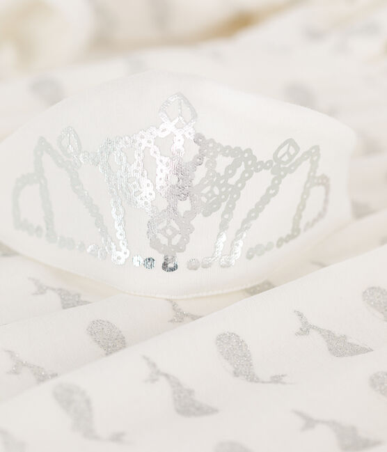 Camisón niña en terciopelo blanco MARSHMALLOW/gris ARGENT