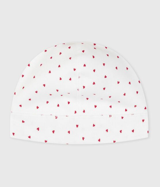 Gorro de algodón con estampado de corazones para recién nacido blanco MARSHMALLOW/rojo TERKUIT