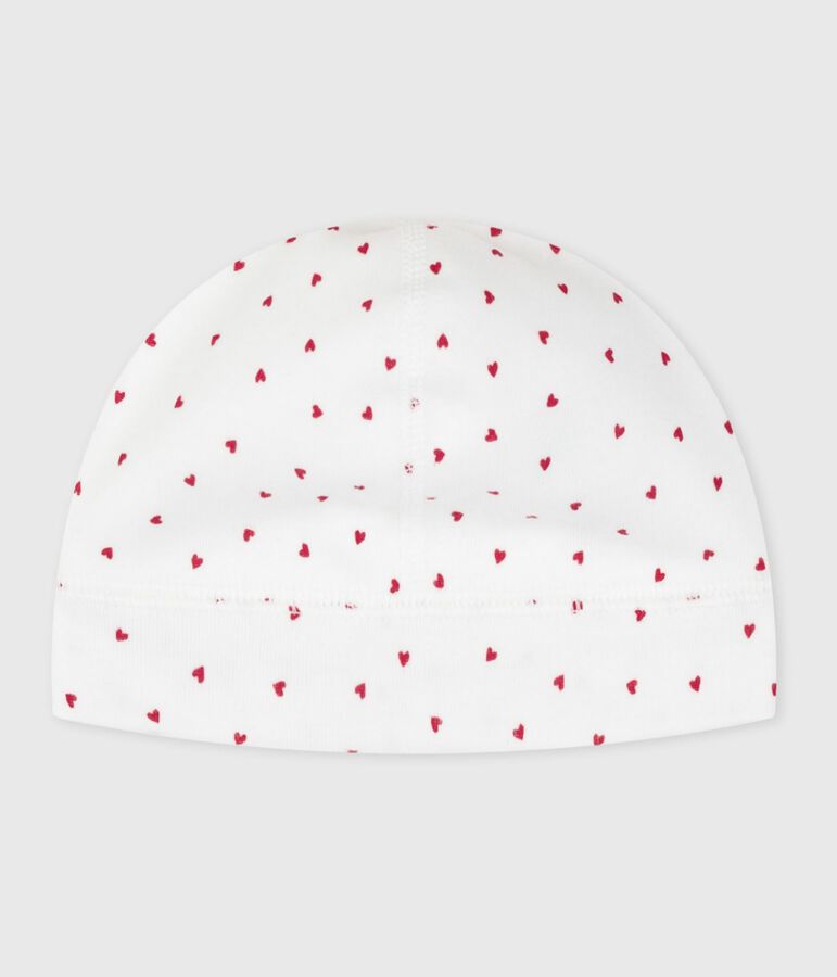 Gorro de algod&oacute;n con estampado de corazones para reci&eacute;n nacido blanco MARSHMALLOW/rojo TERKUIT