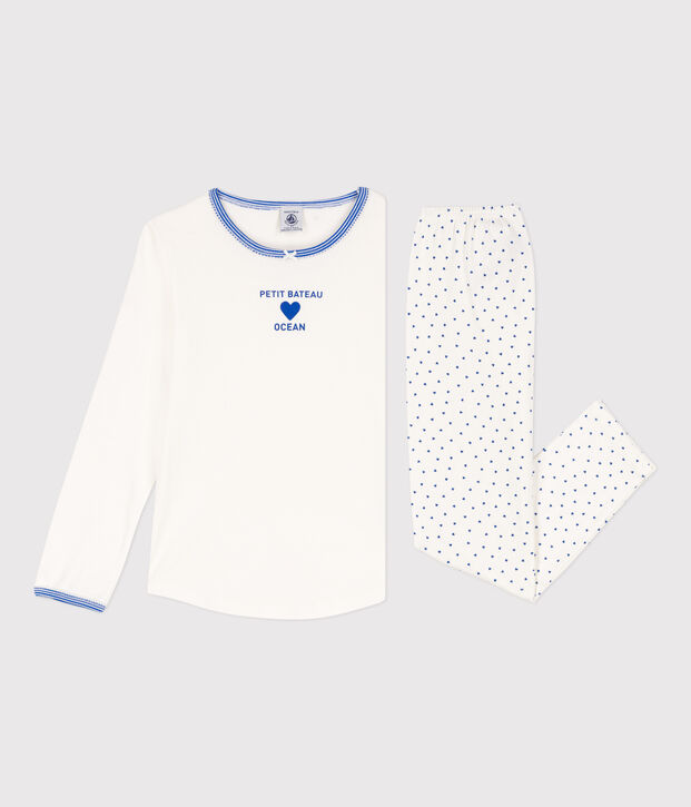 Pijama de algod&oacute;n para ni&ntilde;a blanco/azul