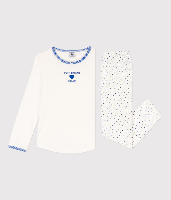 Pijama de algodón para niña blanco MARSHMALLOW/azul PERSE