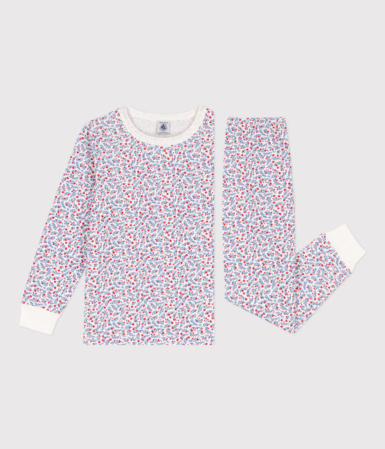 Pijama de algodón con flores para niña blanco MARSHMALLOW/blanco MULTICO