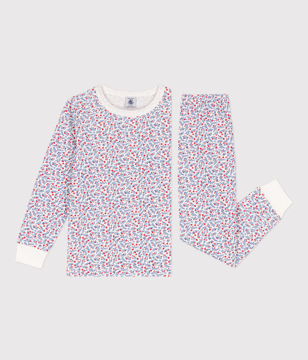 Pijama de algod&oacute;n con flores para ni&ntilde;a blanco/multicolor