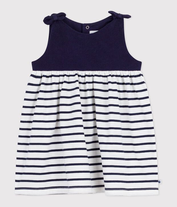 Vestido sin mangas de algod&oacute;n a rayas para beb&eacute; azul/blanco
