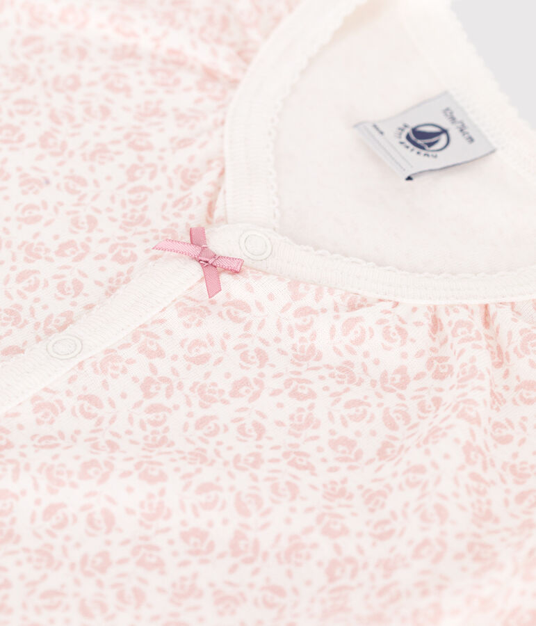 Mono corto de algod&oacute;n con flores para beb&eacute; blanco/rosa