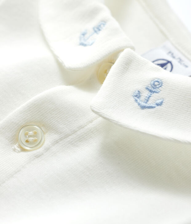 Body con cuello bordado de algod&oacute;n de beb&eacute; ni&ntilde;o blanco