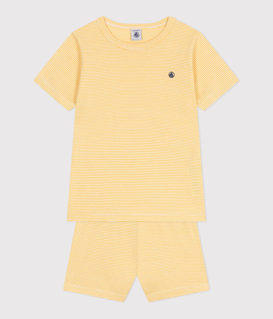 Pijama infantil corto de algodón a rayas amarillo BLE/blanco MARSHMALLOW