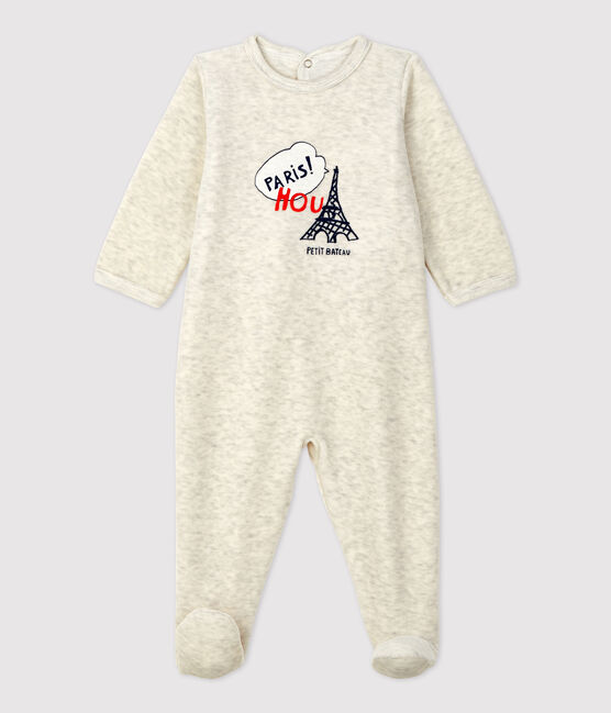 Pelele de bebé liso en beis de terciopelo beige MONTELIMAR CHINE