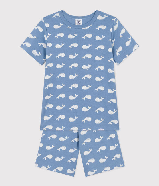 Pijama corto infantil de algodón con estampado de ballena azul BEACH/ MARSHMALLOW