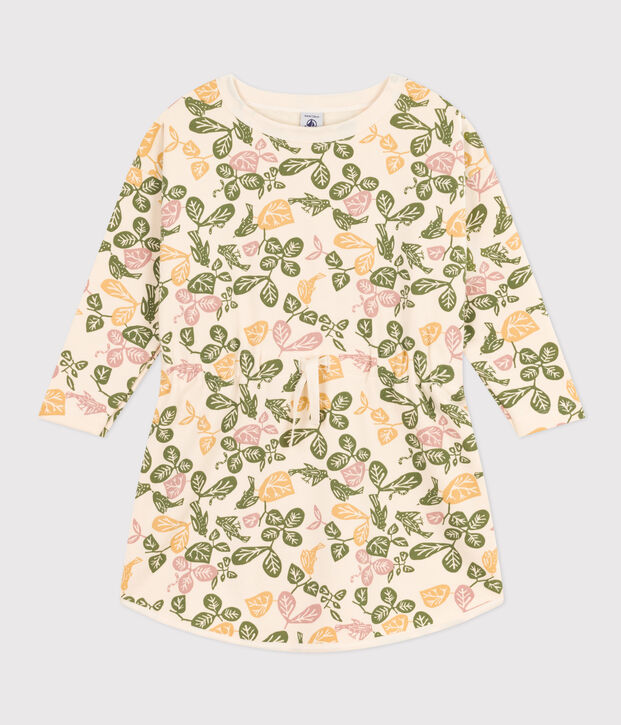 Vestido estampado de manga larga de mulet&oacute;n de ni&ntilde;a crudo/rosa/multicolor