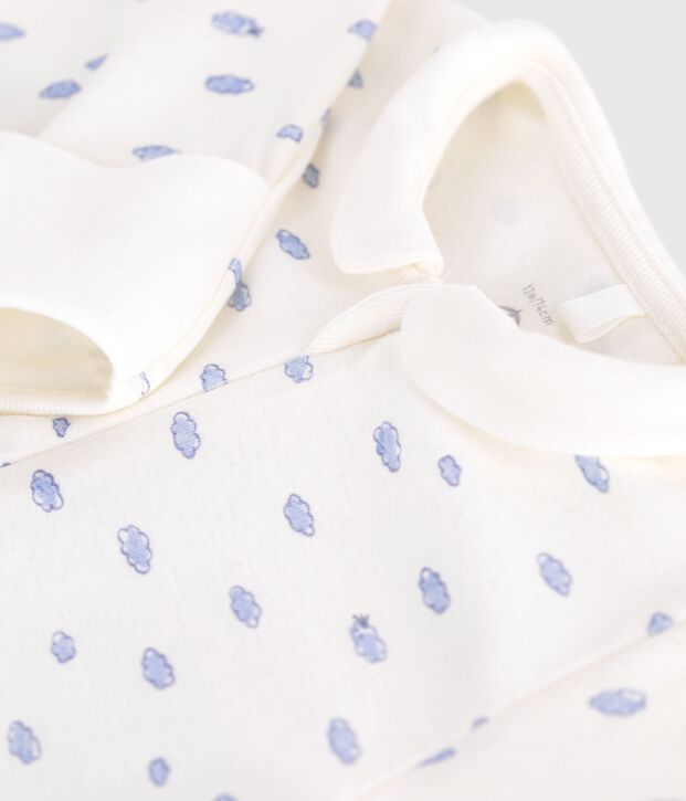 Pijama de algod&oacute;n para beb&eacute; con cuello y nubecitas blanco/multicolor