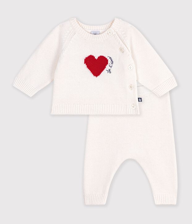 Conjunto de punto tricotado jacquard con coraz&oacute;n para beb&eacute; rojo/rojo