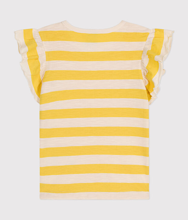 Camiseta de punto flameado a rayas para ni&ntilde;a amarillo/crudo