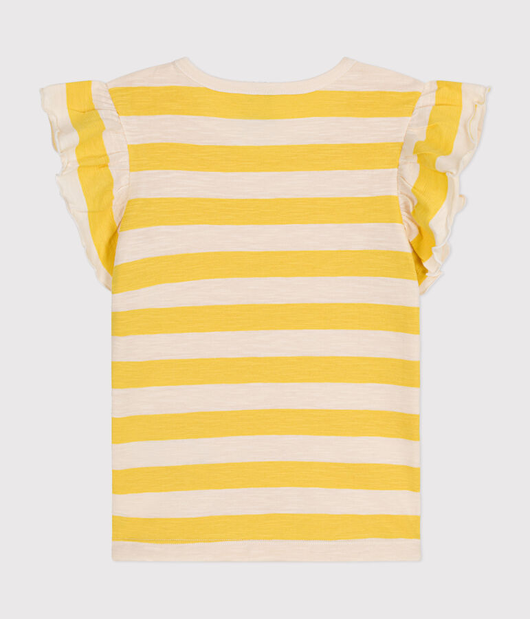 Camiseta de punto flameado a rayas para ni&ntilde;a amarillo/crudo