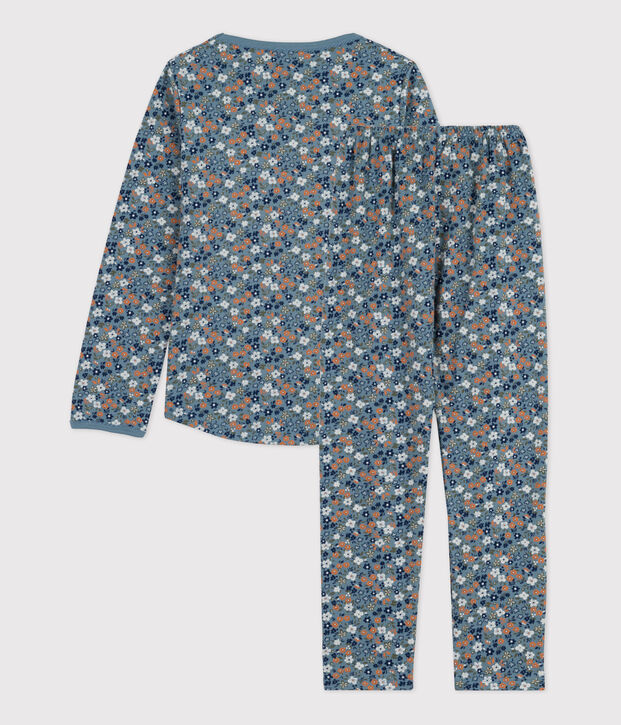 Pijama de algod&oacute;n con flor para ni&ntilde;a azul/multicolor