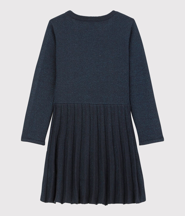 Vestido de manga larga de algod&oacute;n de ni&ntilde;a azul