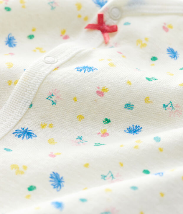 Mono corto de florecitas de algod&oacute;n y lino de beb&eacute; blanco/multicolor