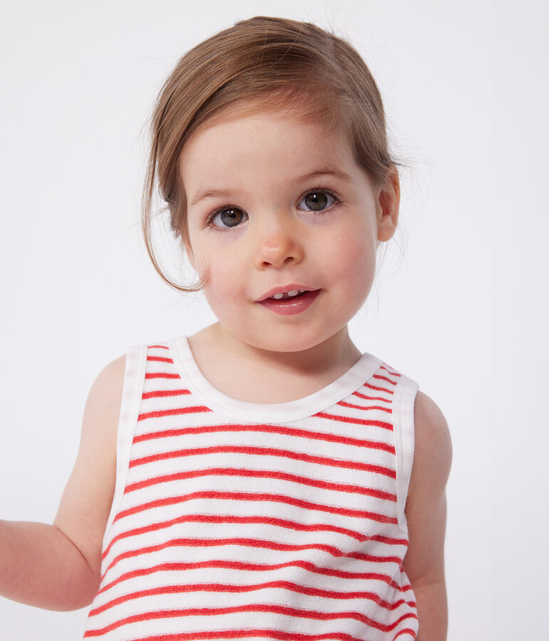 Mono corto de algod&oacute;n a rayas para beb&eacute; blanco/rojo