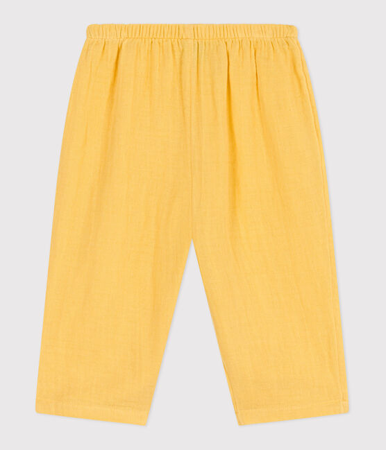 Pantalón liso de gasa de algodón para bebé amarillo ORGE