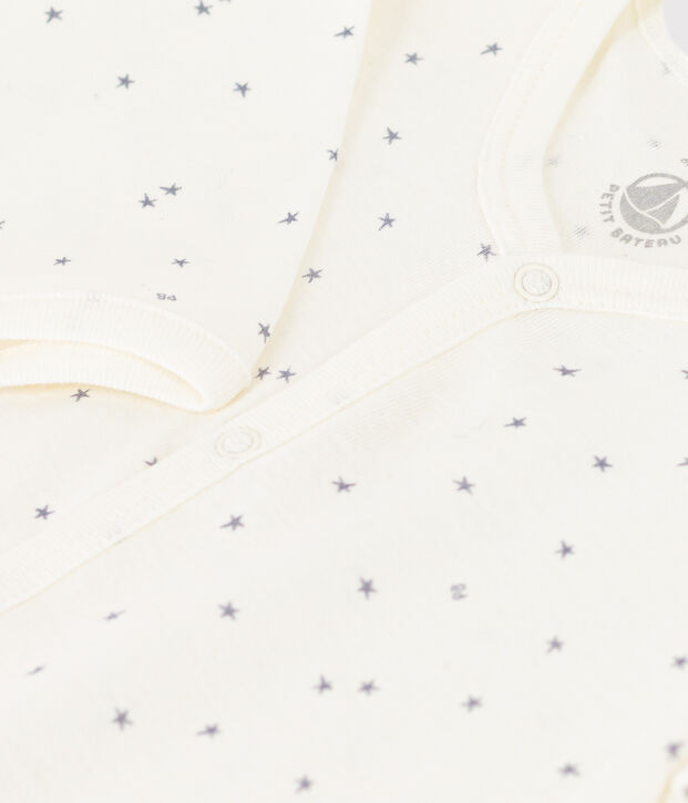 Pijama sin pies de algod&oacute;n con estrellas para beb&eacute; blanco/gris
