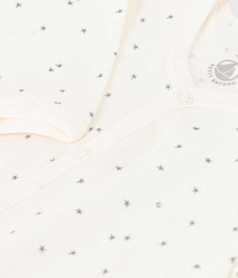 Pijama sin pies de algod&oacute;n con estrellas para beb&eacute; blanco/gris
