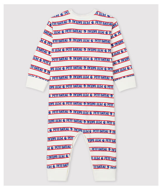 Pijama enterizo sin pies Petit Bateau de bebé de algodón blanco MARSHMALLOW/blanco MULTICO
