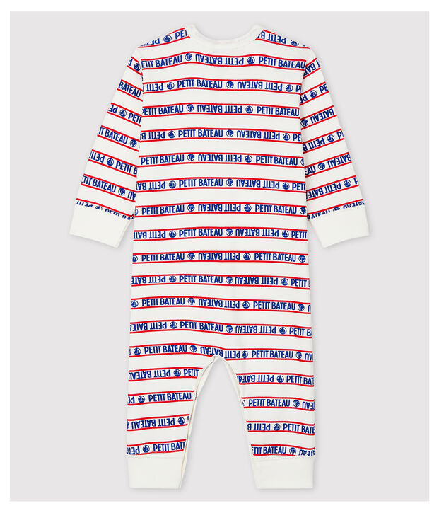 Pijama enterizo sin pies Petit Bateau de beb&eacute; de algod&oacute;n blanco/multicolor
