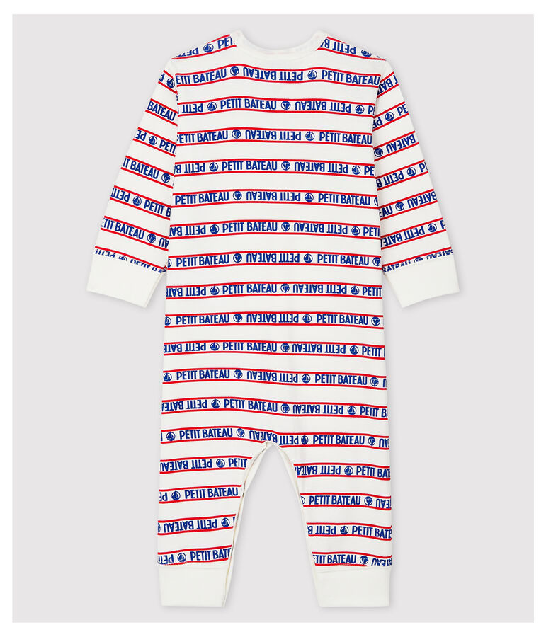 Pijama enterizo sin pies Petit Bateau de beb&eacute; de algod&oacute;n blanco/multicolor