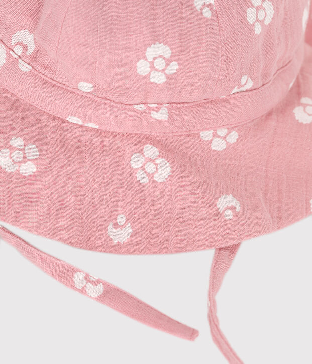 Gorro de gasa de algod&oacute;n para beb&eacute; ni&ntilde;a con flores rosas rosa/blanco