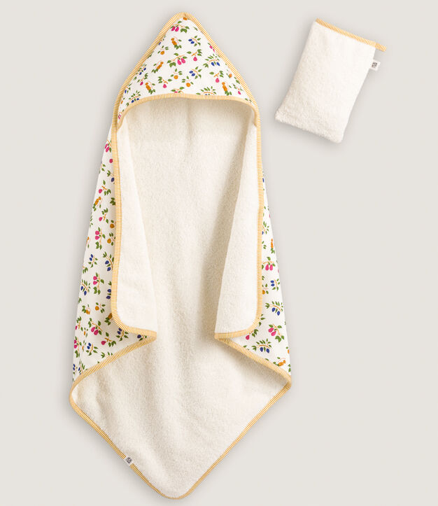 Toalla de ba&ntilde;o y manopla para beb&eacute; con estampado de frutas blanco/amarillo/multicolor
