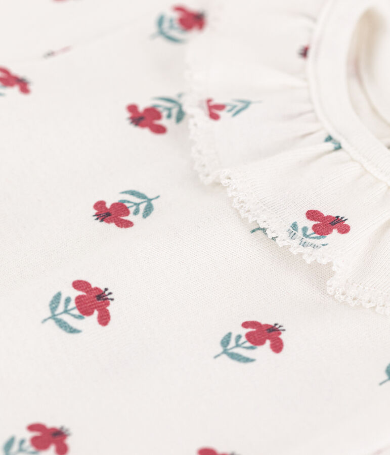 Body de algod&oacute;n de manga corta con estampado de flores para beb&eacute; blanco/multicolor