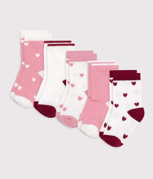 5 pares de calcetines con estampado de corazones para beb&eacute; multicolor