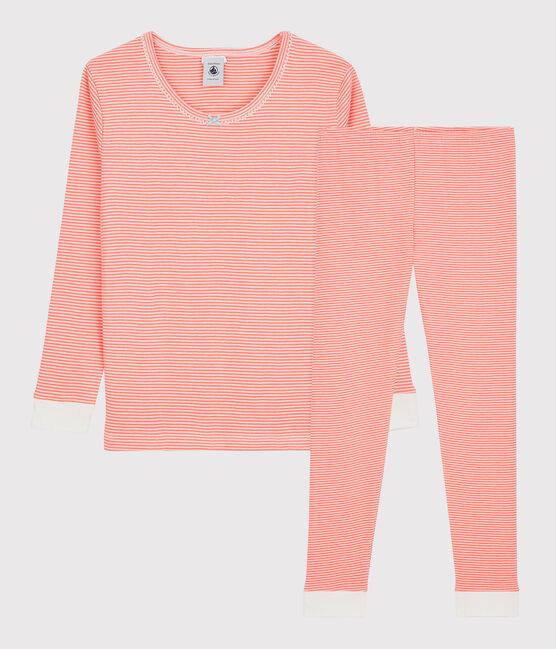 Pijama snugfit milrayas de niña de algodón rosa PEACHY/blanco MARSHMALLOW